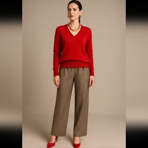 Thakoon Made in Italy Gingham Wide Leg Trousers Smocked Waist Size 10 New